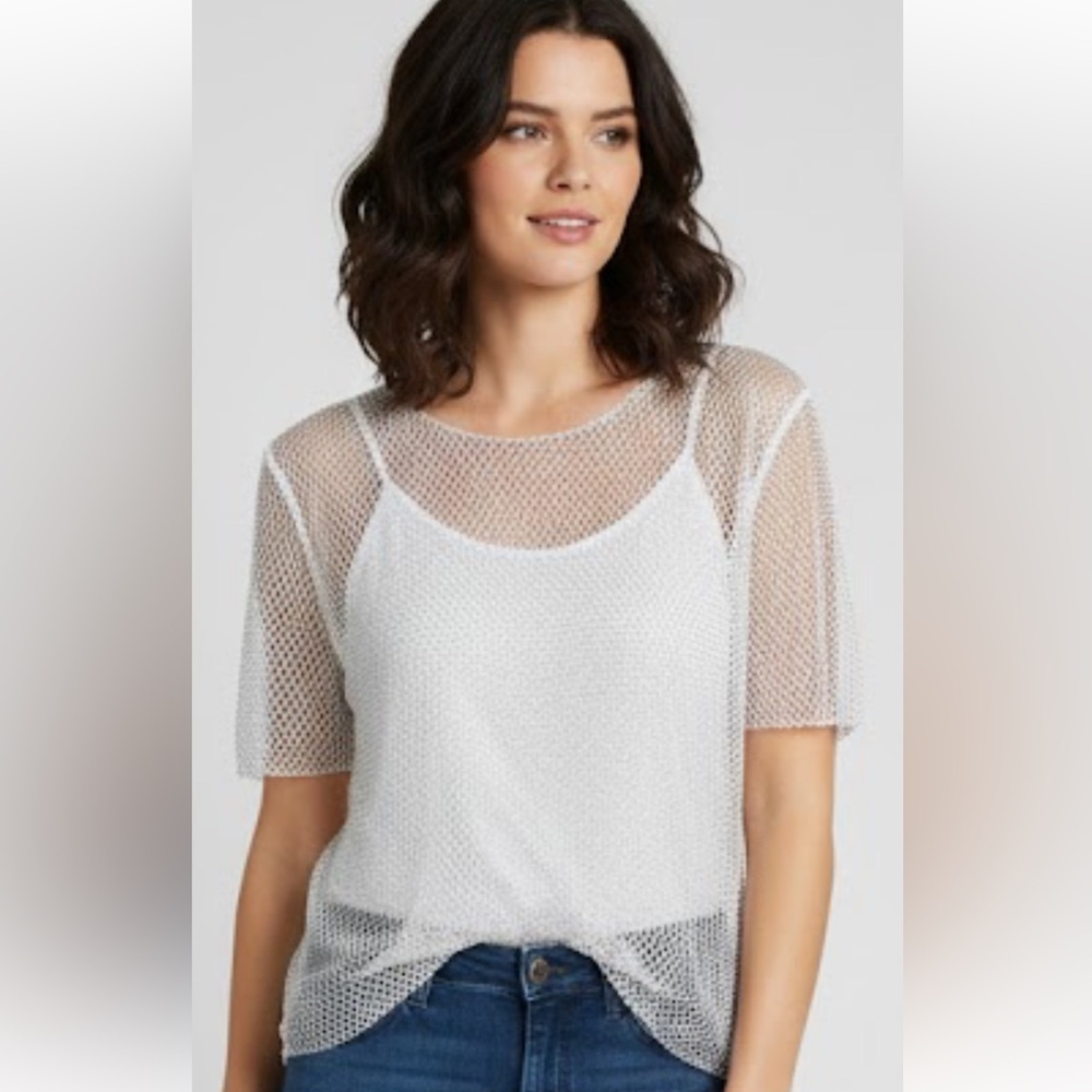 Retroluxe Elegant White Mesh Blouse
